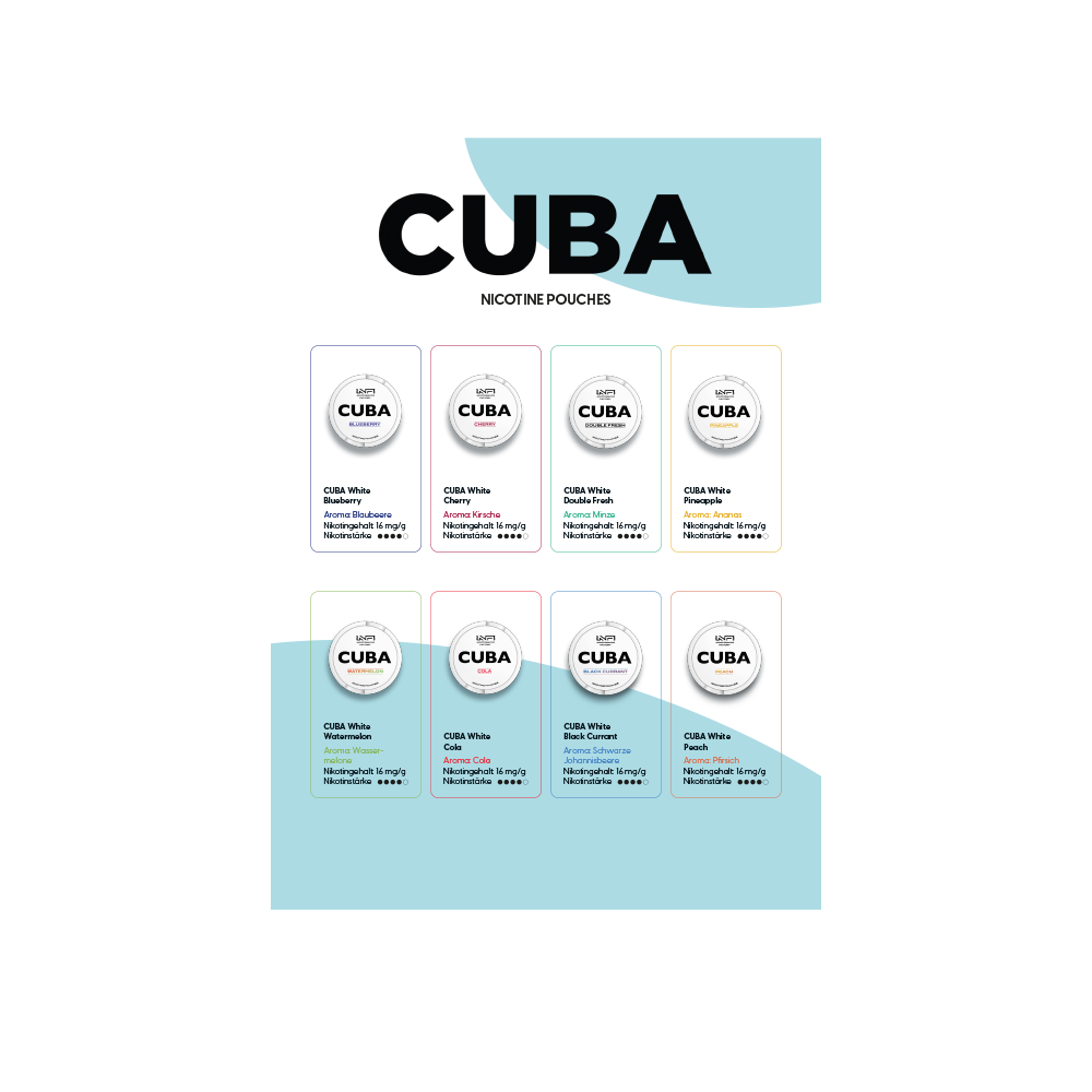 Flyer A4 Sortenübersicht Cuba Nicotine Pouches
