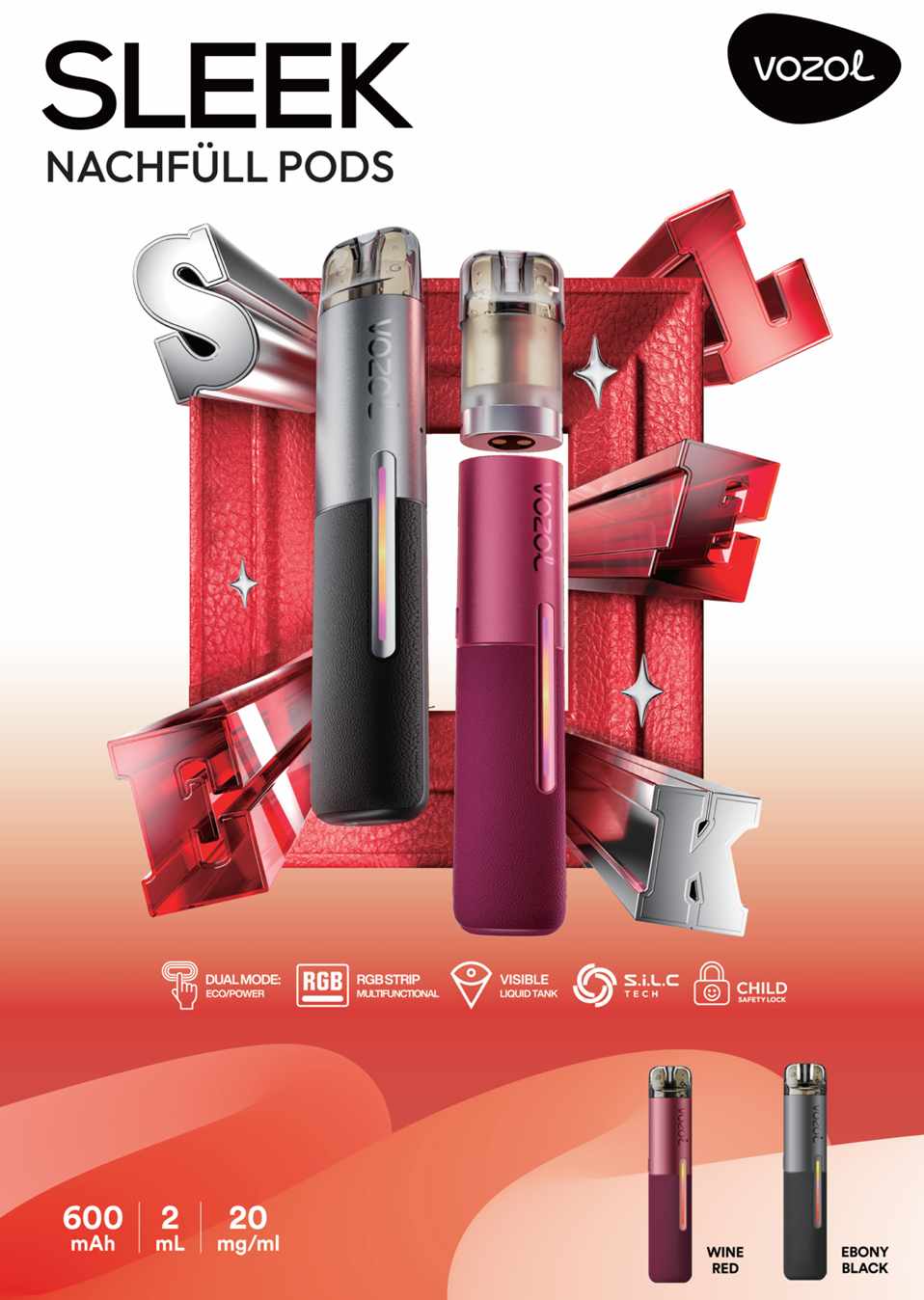 Flyer A4 Vozol Sleek Sortenübersicht
